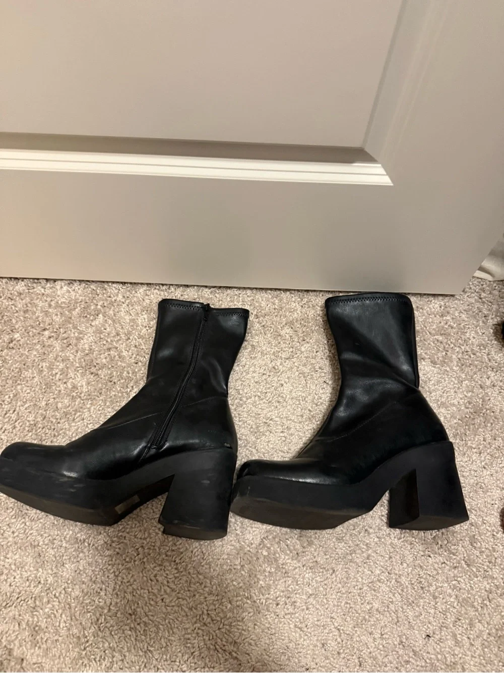 Steve Madden Black Platform Square-Toe Ankle Boots